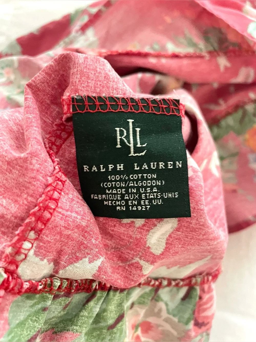 Ralph Lauren Pillowcase Beach House Fuchsia Ruffle Floral Cotton Standard Sz